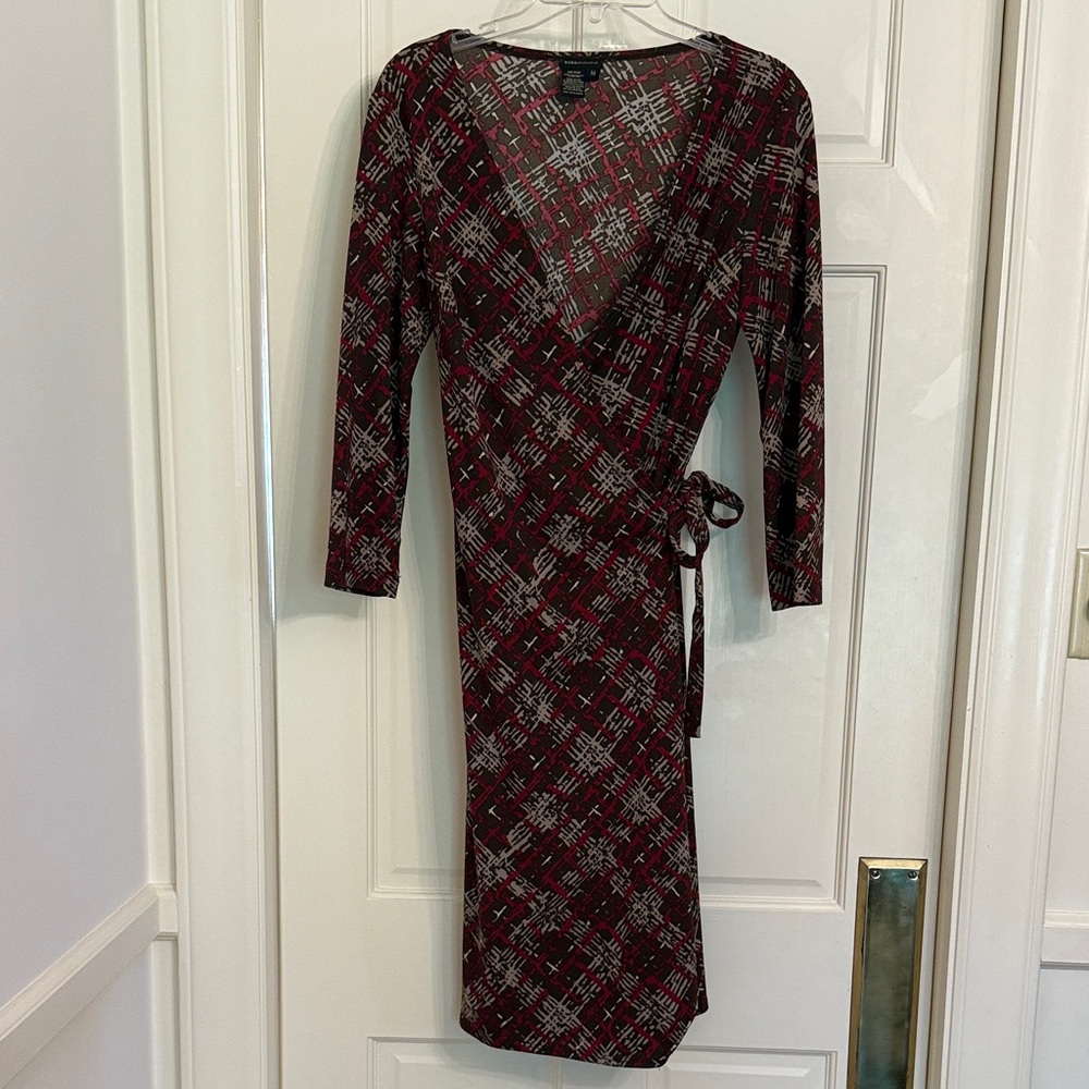 BCBGMaxAzria Brown and Burgundy Patterned Wrap Dress